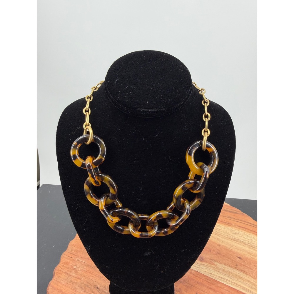 J.Crew Tortoise Link Necklace Womens OS Brown Gold Statement Resin Chain